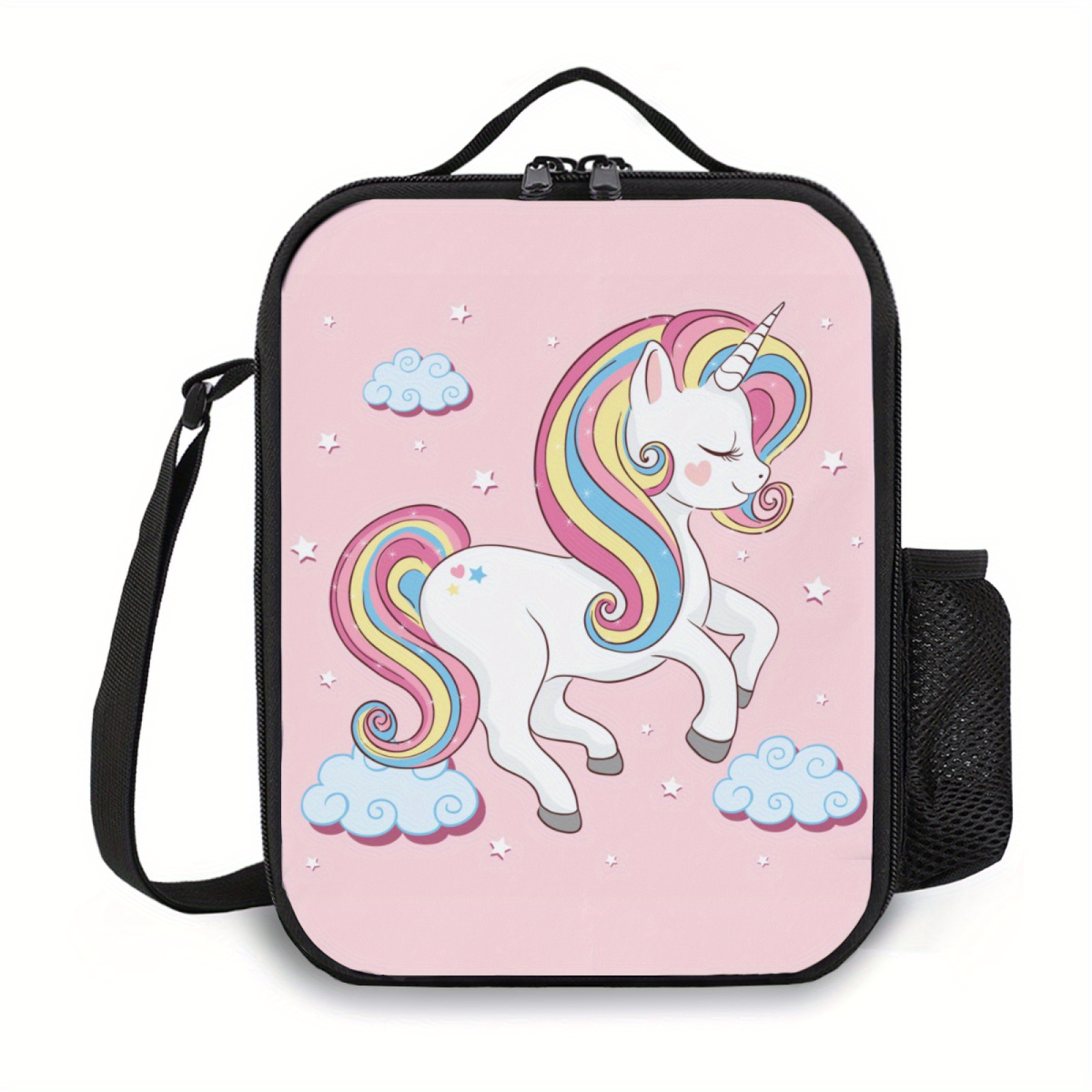 1pc Unicorn Pattern Lunch Bag, Cartoon Cute Polyester Reusable Lunch Box  For Office Work School Picnic Beach