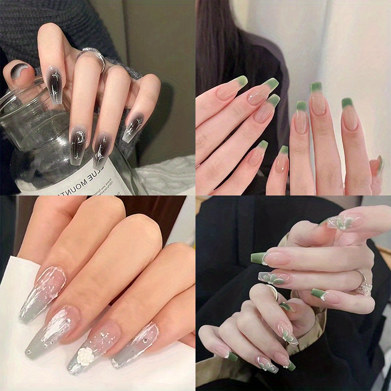 Long Coffin Shape Press Nails Fake Nail Star Moon Butterfly - Temu