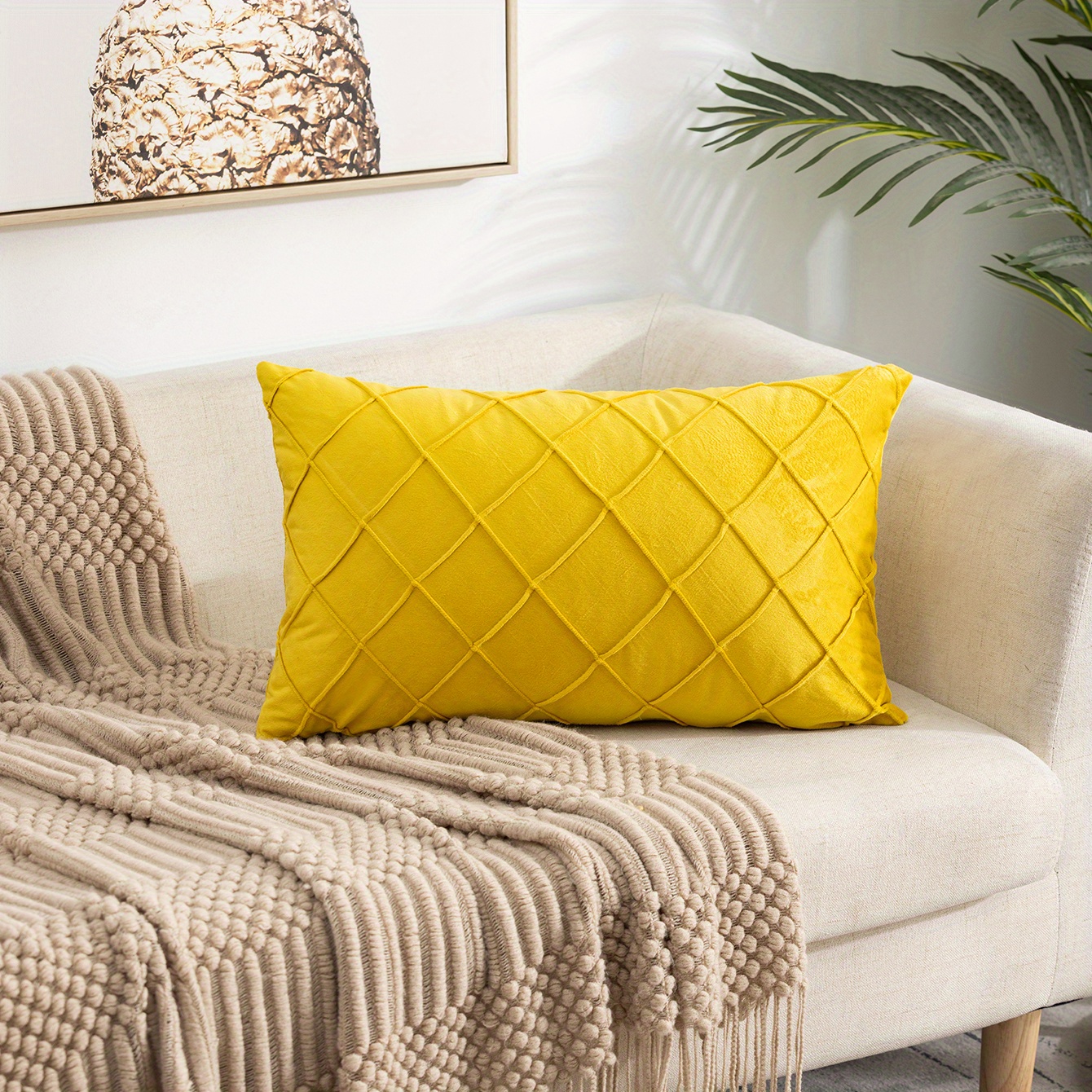 Yellow gingham online pillow