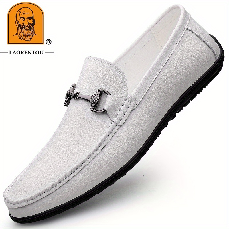 Lovskoo 2024 Men's Leather Loafer Shoes Oversized Casual Slip On Hollow Out  Soft Walking Driving Shoes White 