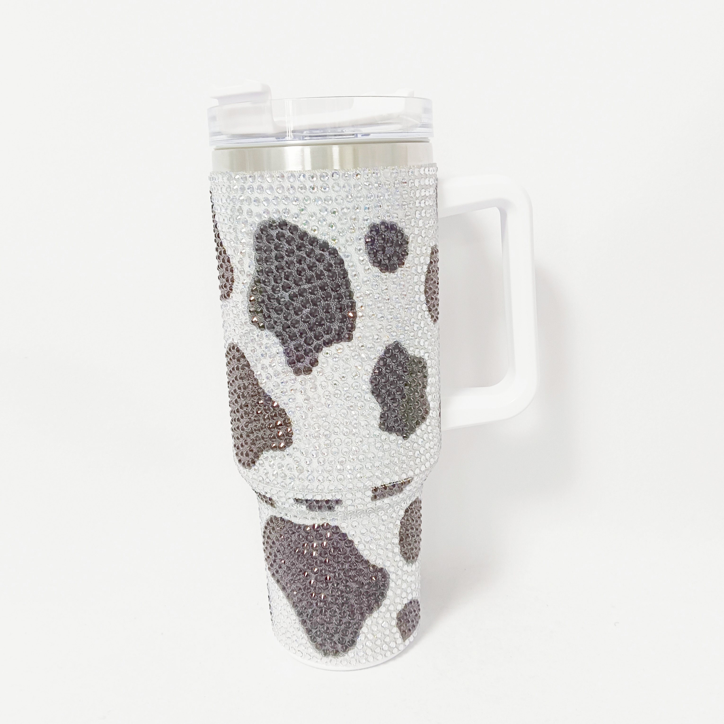 Cow Print - Black and White Acrylic Tumbler with Straw