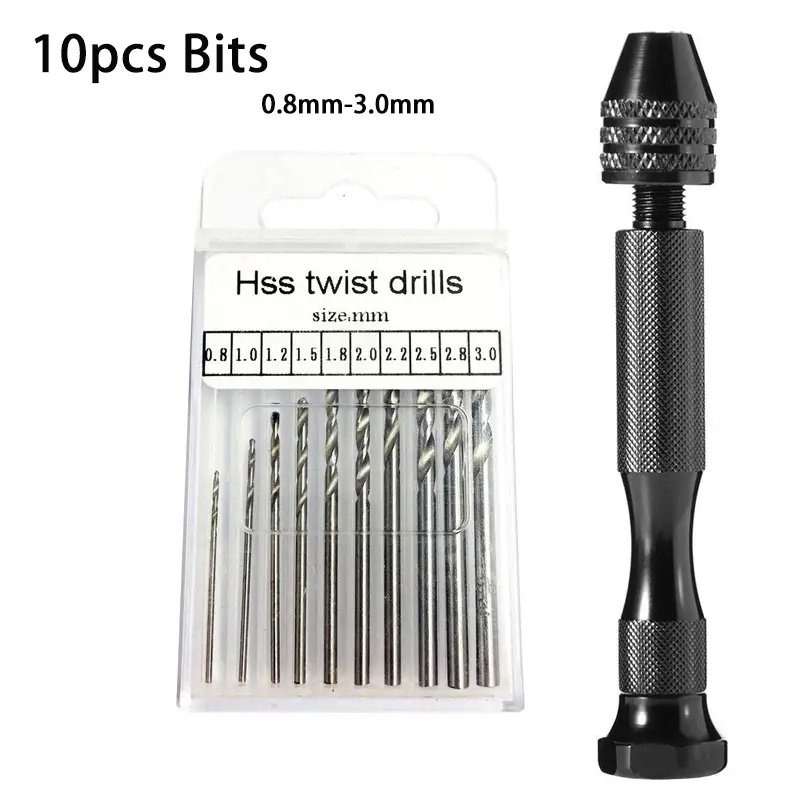 KINGFOREST Pin Vise Hand Drill for Resin Casting Molds, Steel Hand Drill with 10 Pcs Drill Bits (0.8-3 mm), for Wood, Manual Work DIY, Jewelry