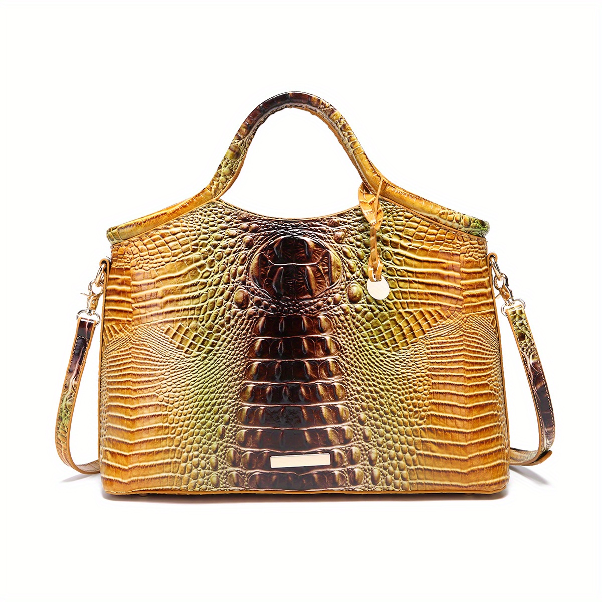 Stylish Gradient Color Shoulder Bag, Crocodile Print Crossbody Bag