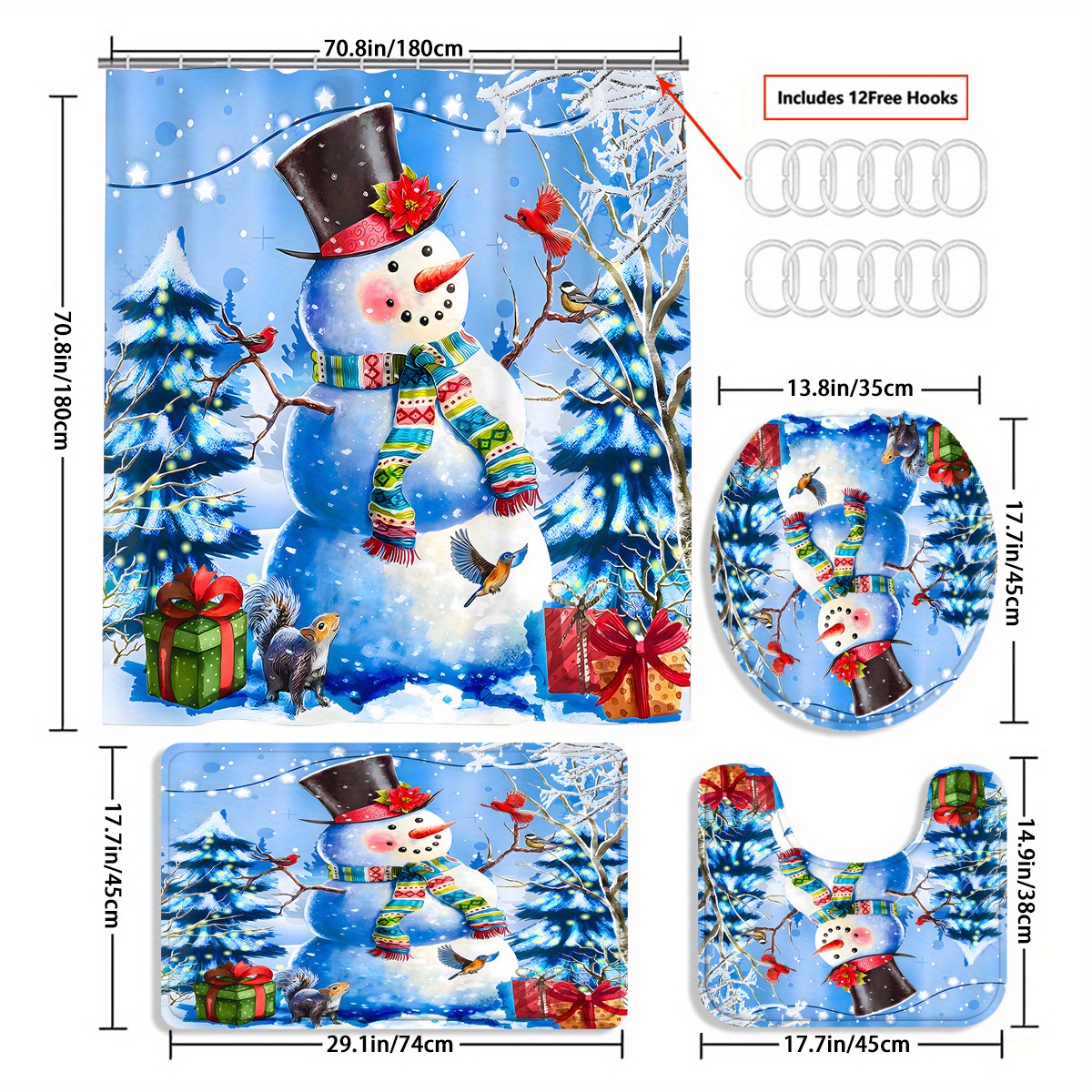  Feliz Navidad cortina de ducha divertida Santa Claus Laugh  hohohoho copo de nieve invierno vacaciones Festival dibujos animados para  tela baño juegos con ganchos, azul rojo blanco : Hogar y Cocina