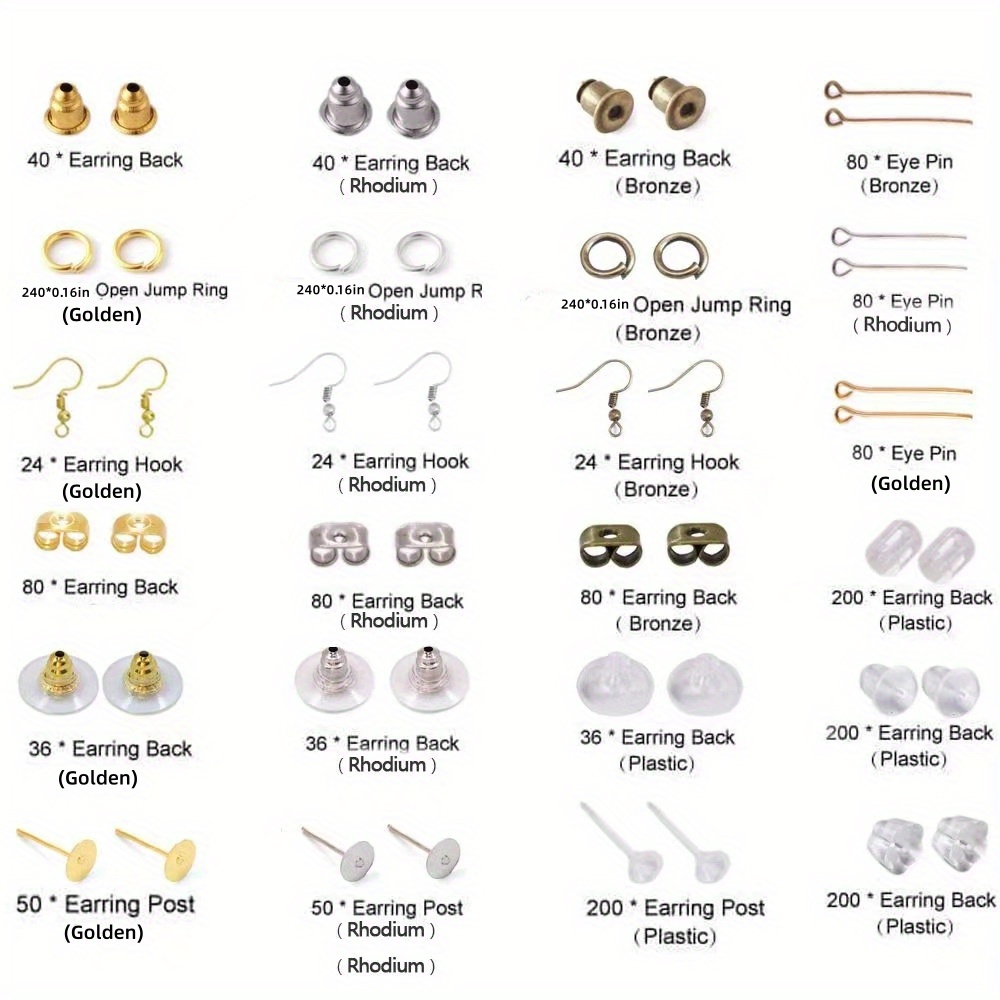 200 Brass Earring Hooks, 10 Styles, Silver and Gold Color, 16