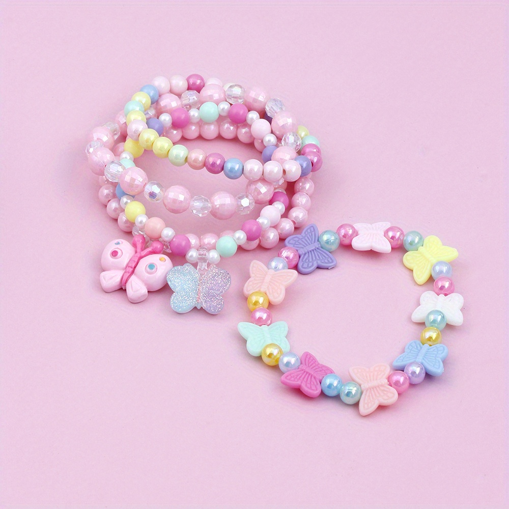 Cute Butterfly Charm Heart Pendant Beaded Bracelet Set - Temu