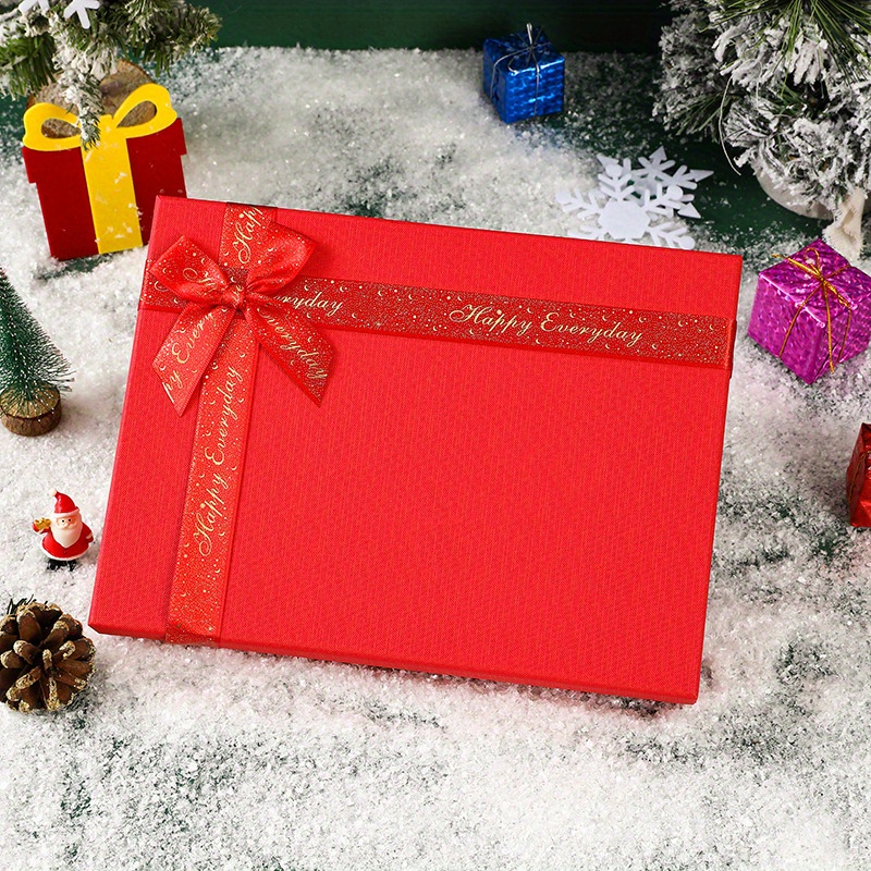 Gift Box With 2 Red Ribbons Christmas Gift Box Red - Temu