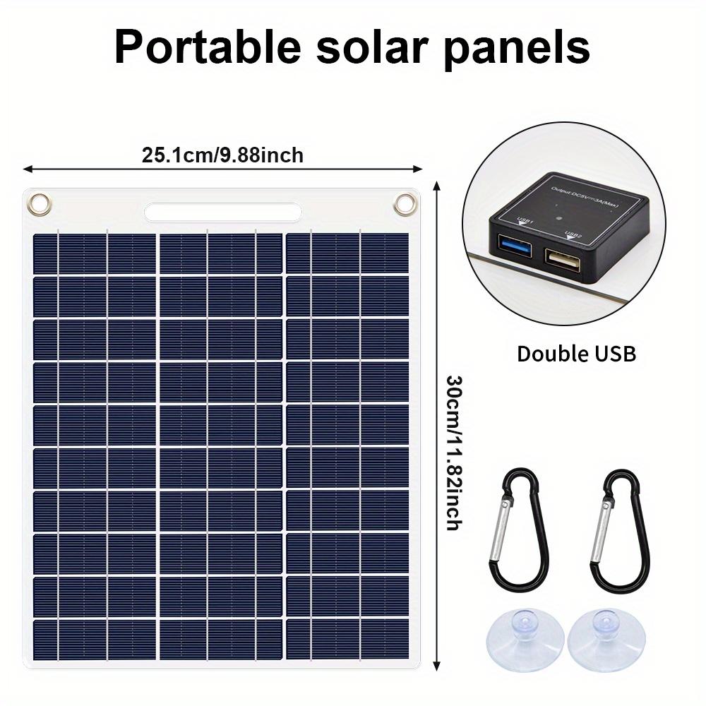 1pc Panel Solar Carga Portátil Aire Libre Impermeable Usb - Temu