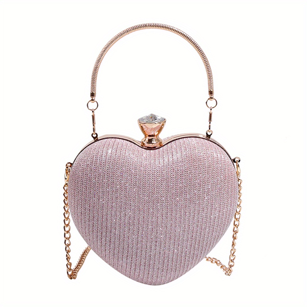 Mini Heart Shaped Prom Purse, Glitter Chain Crossbody Bag, Women's Box  Handbag For Wedding & Party - Temu