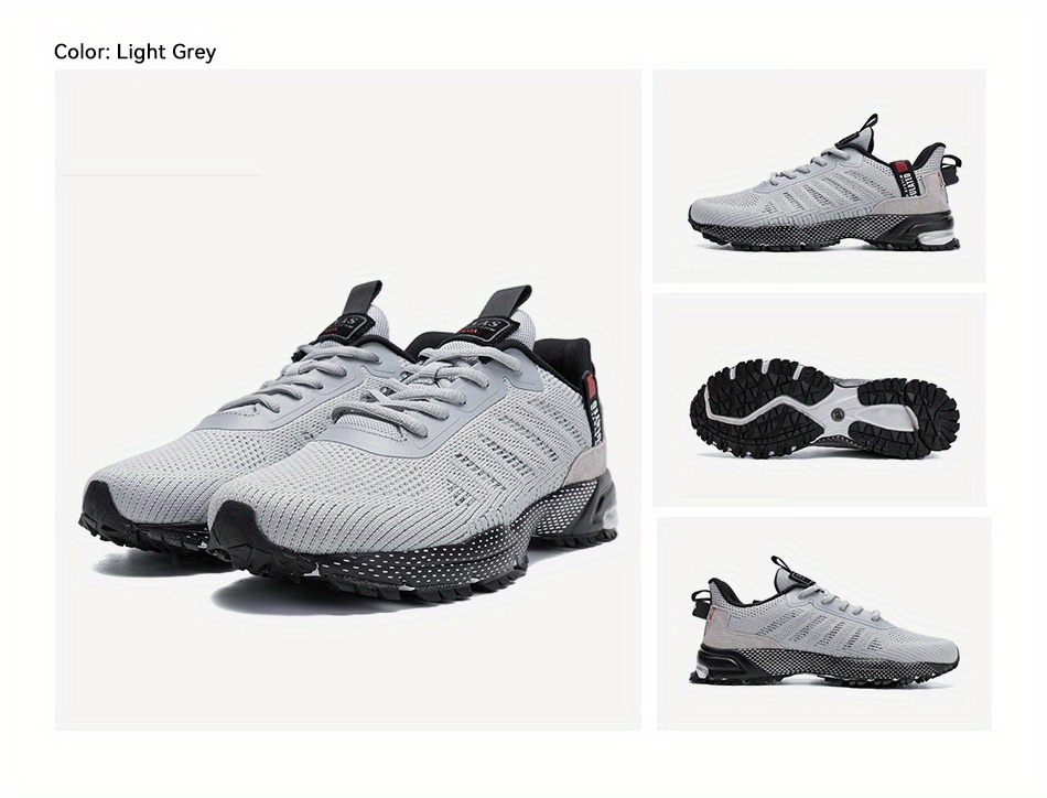 BAASPLOA Men's Lightweight Breathable Mesh Running Shoes - Comfortable, Non-Slip, Casual Athletic Sneakers for Outdoor Sports & Jogging, Gray with Black Accents