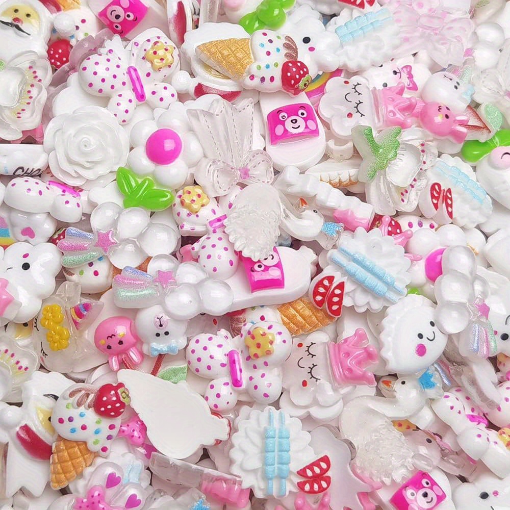 60pcs Slime Charms Kawaii Cute Set Tiny Resin Faux Shell Pearl Embellishment Decors with Box Hair Clips Supplies for Phone Case Ornament DIY Craft