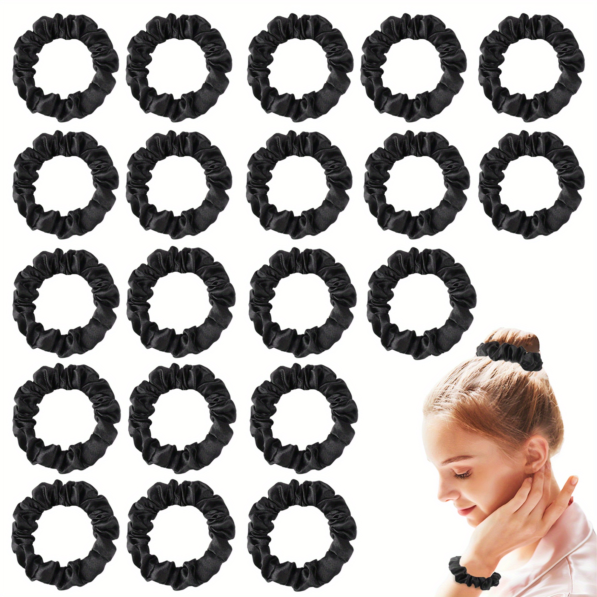 Lobaba 20pcs Hair Scrunchies Silky Hair Ties Solid Color Stetch Ponytail Holder Hair Band for Thick and Thin Hair Women Girls Hair Accessories,Temu