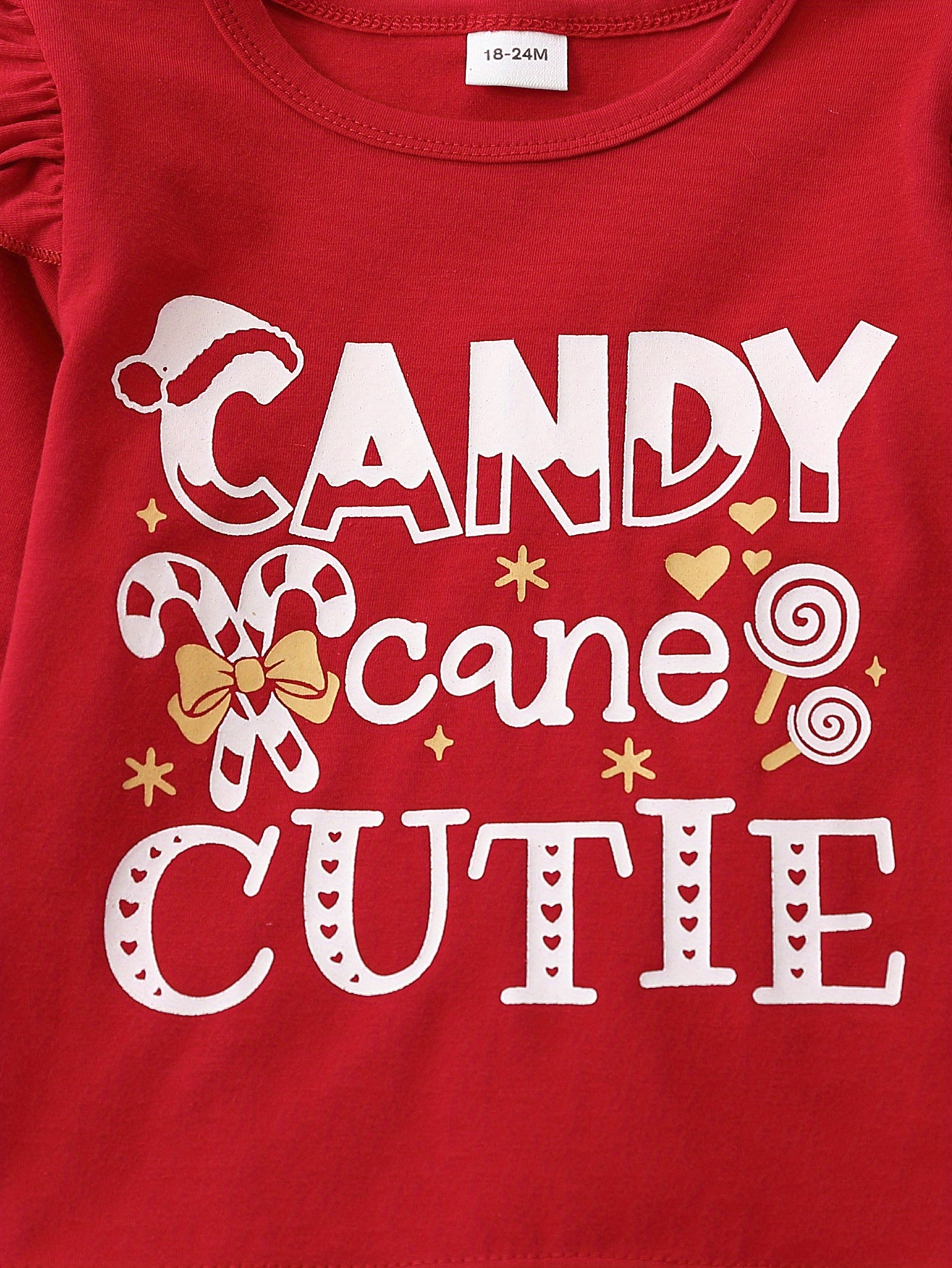 Girl's Candy Cane Cutie Print Outfit Long Sleeve Top Flared - Temu Norway