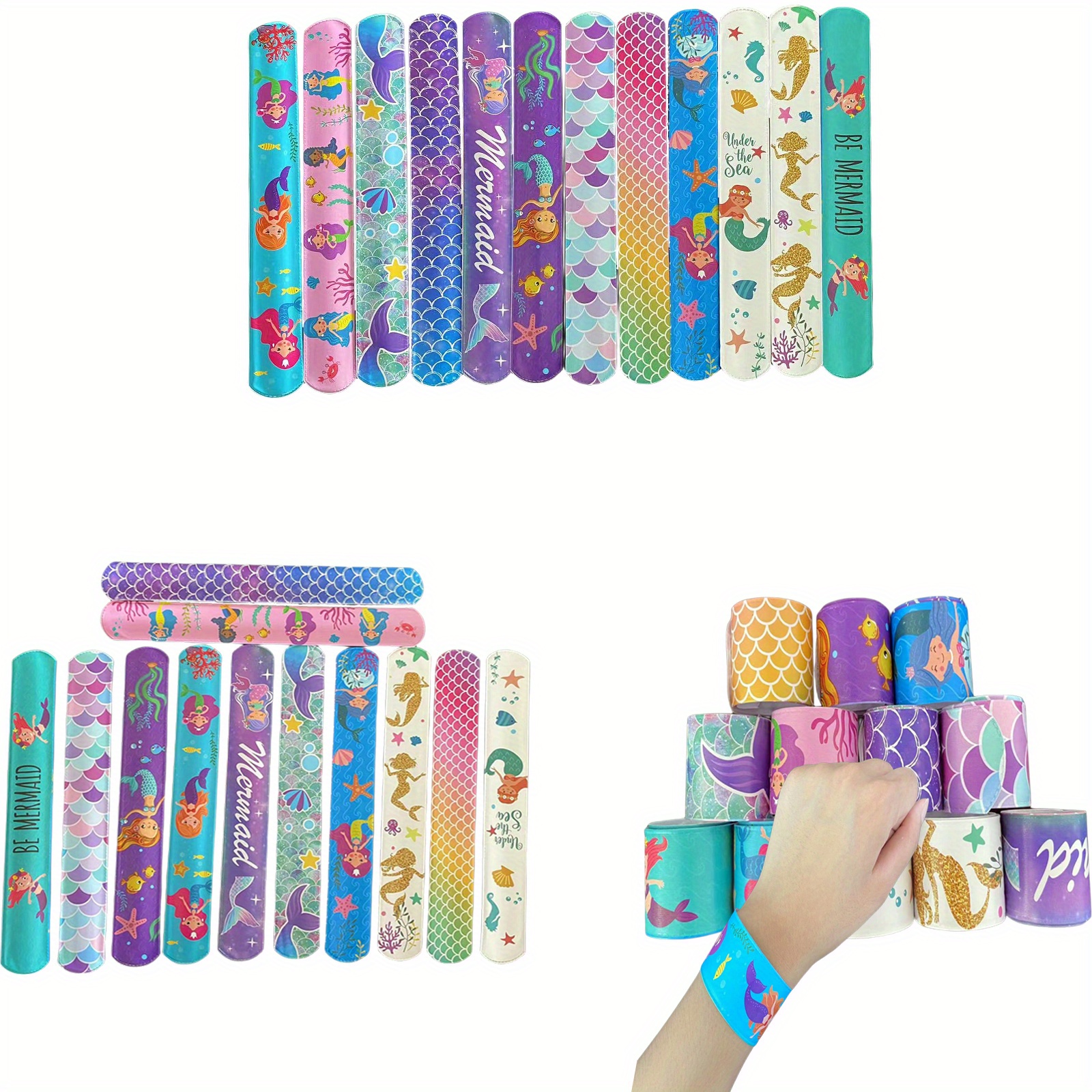 24pcs Slap Bracelets For Kids Party Favors Mermaid Snap Bracelets Pack Bulk  Toys For Kids Prizes Wrist Bands Toddler Party Favors Bulk One Size Fits A