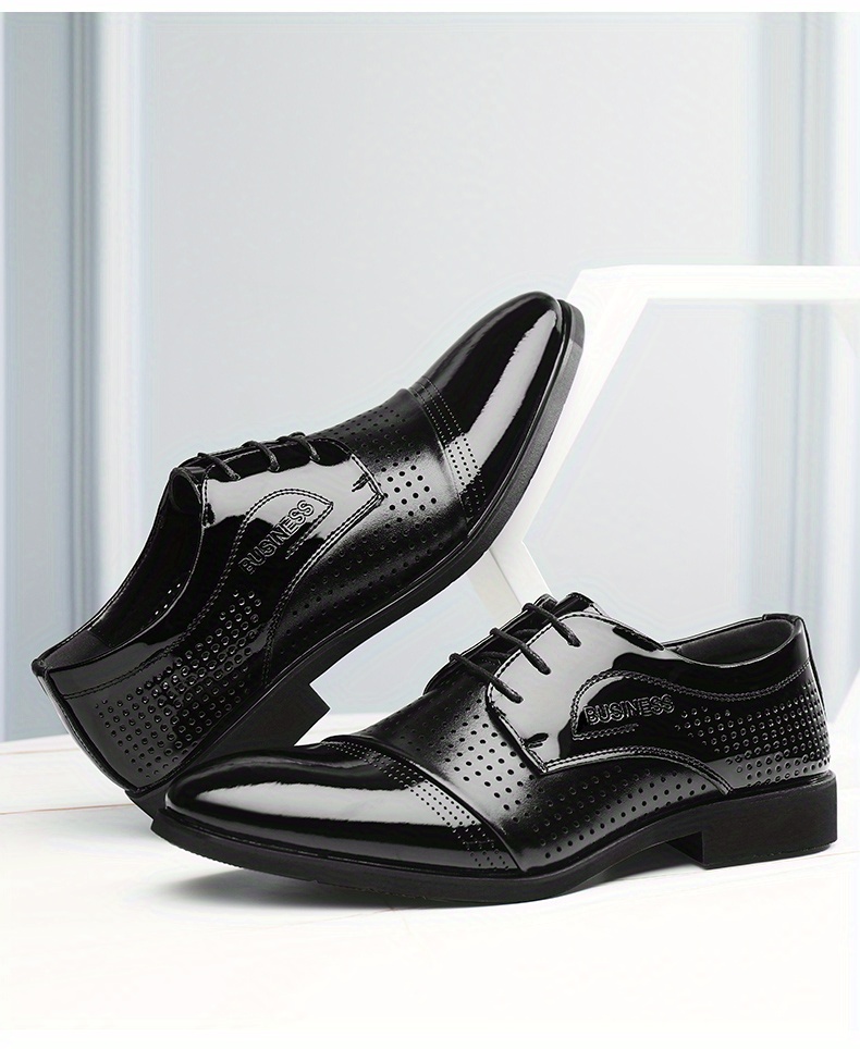 Mens Derby Shoes With Ventilation Holes Lace Up Front Dress Shoes For
