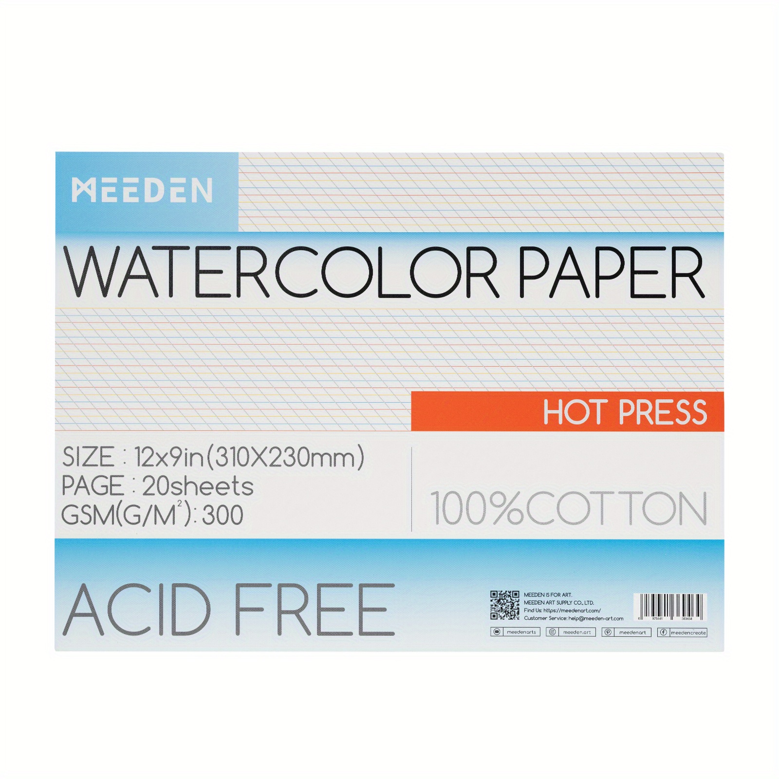 Artists Watercolor Paper Block - 100% Cotton Paper,20 Sheets of  160lb/350gsm Cold Press Watercolor Art Supplies for Wet, Dry, and Mixed  Media Painting