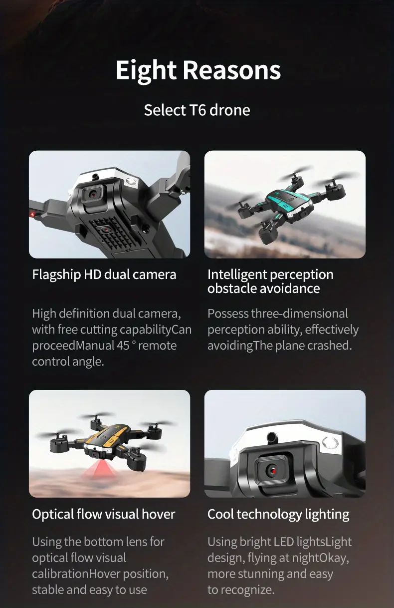 drone with dual cameras three sided obstacle avoidance one key take off landing headless mode body headlight gesture taking recording headless mode automatic photo taking details 1