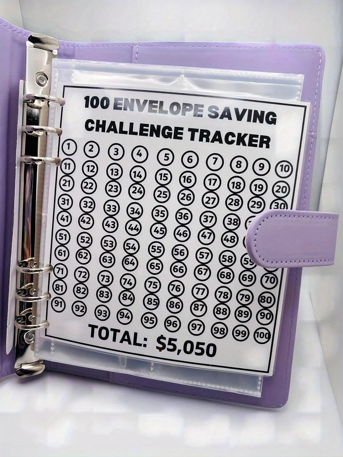 Carpeta de desafío de 100 sobres | Carpeta de ahorro A5 con sobres de  efectivo | Carpeta de presupuesto para planificar y ahorrar $5050 con  hebilla
