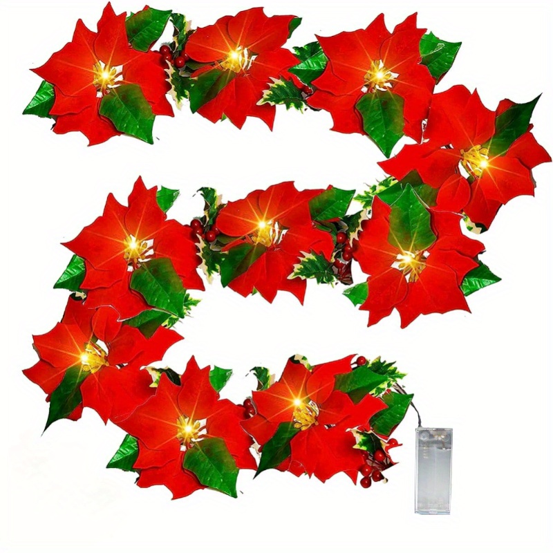 Noël Poinsettia Guirlande Guirlande Lumineuse 10 LED Fleur Artificielle  Guirlande Lumineuse De Noël Ornements D'arbre De Noël Intérieur Extérieur  Partie Décor 