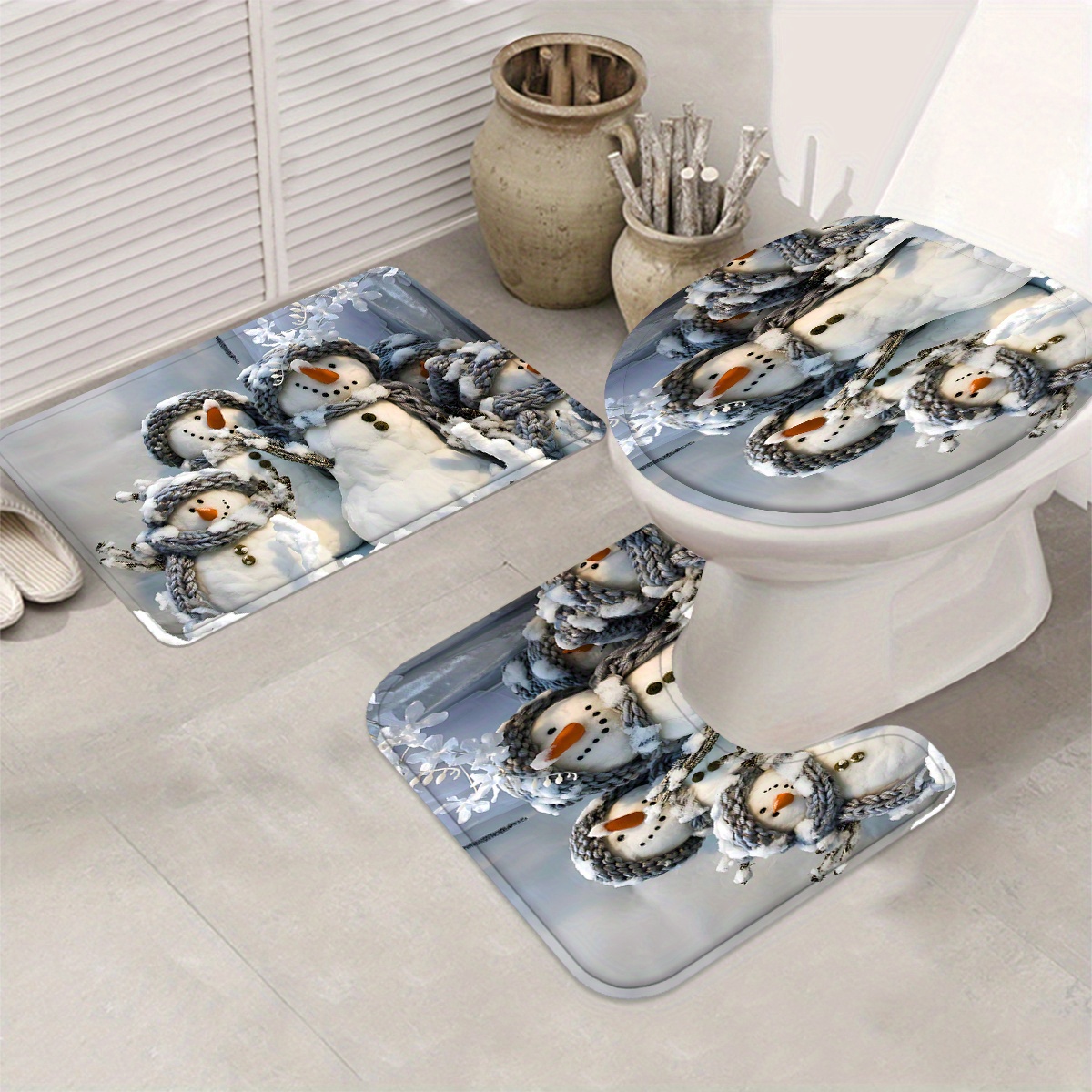 MIEPOS Vintage Floral 4-Piece Shower Curtain Set - Waterproof Polyester With Bath Mat & Lid Cover - View #5