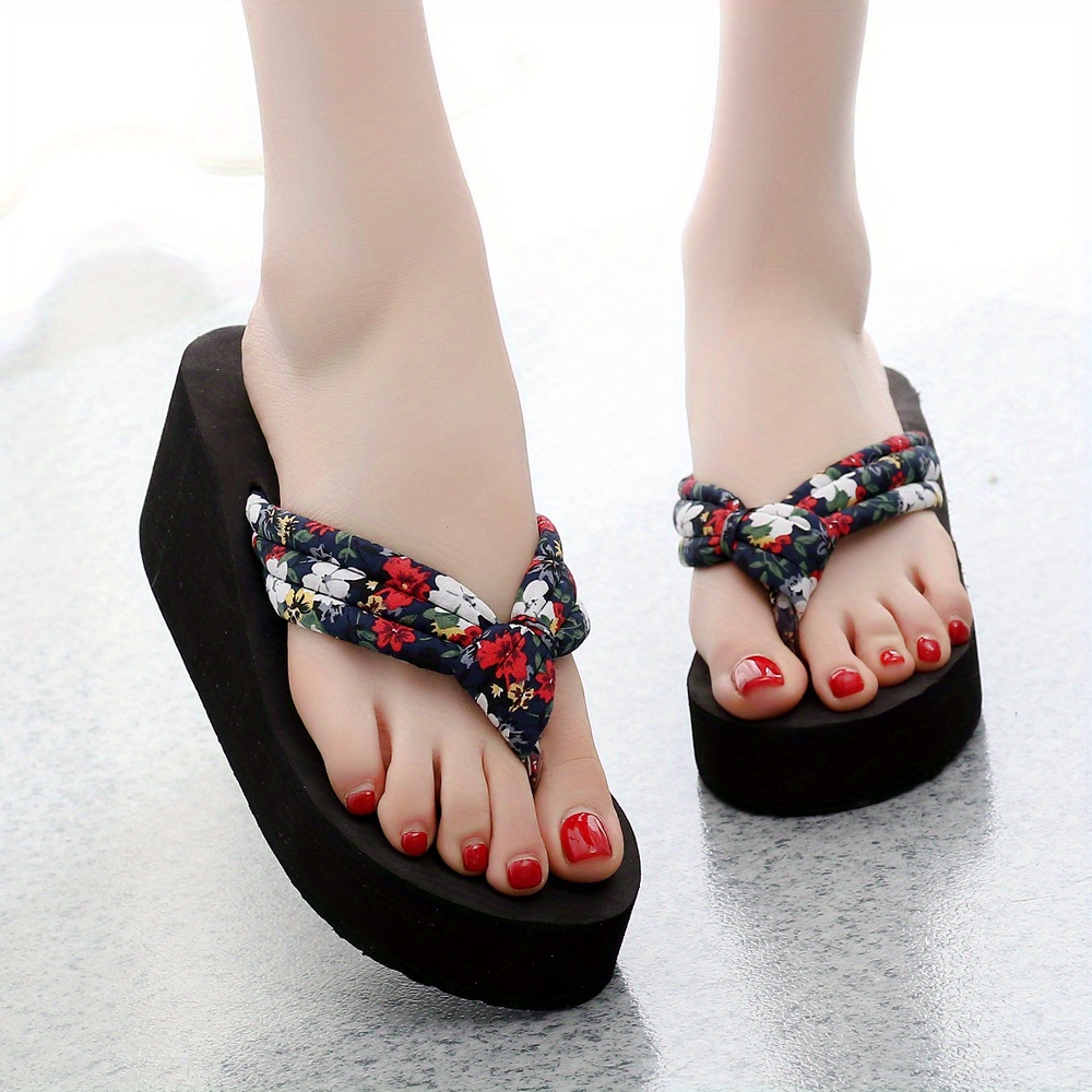 Women's Platform Flip Flops Floral Print Wedge Slide Sandals - Temu