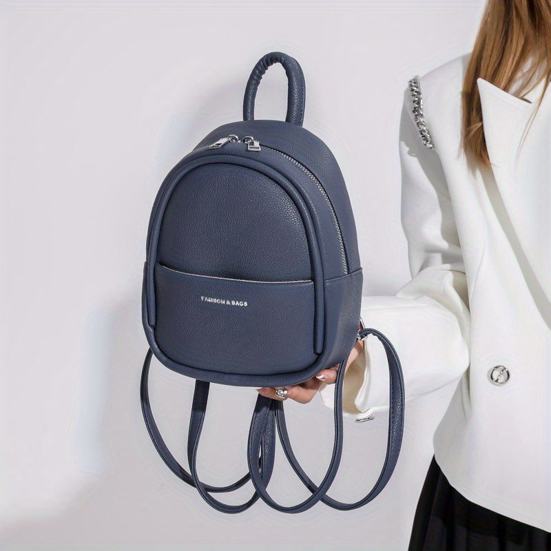 Mini Pu Leather Backpack Fashion Solid Color Daypack - Temu