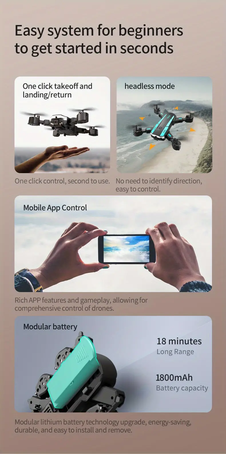 drone with dual cameras three sided obstacle avoidance one key take off landing headless mode body headlight gesture taking recording headless mode automatic photo taking details 18