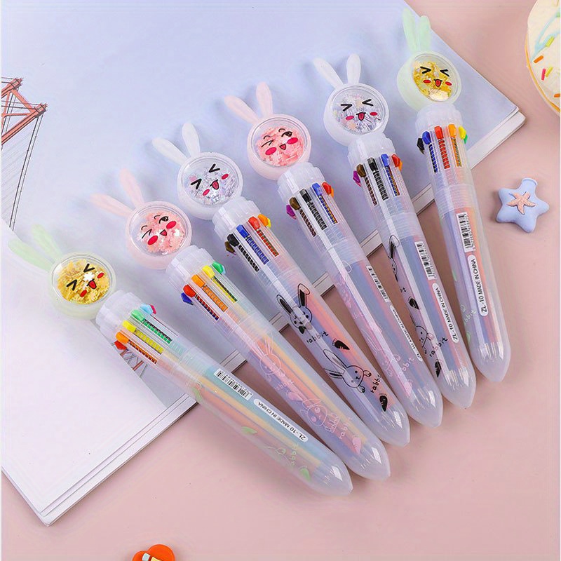 Multicolored Pens 10 Colors Cute Cartoon Rabbit Ballpoint - Temu