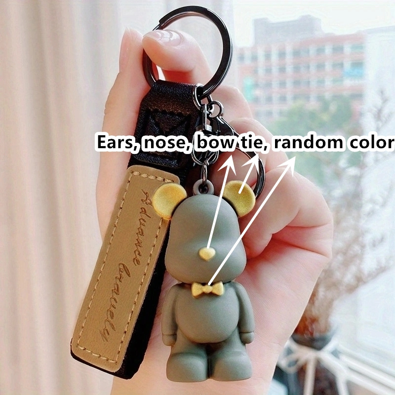 Resin Bow Tie Big Ears Bear Keychain Men and Women Couple Bag Pendant Car  Key Chain Key Ring Accessories Keyring Small Gift