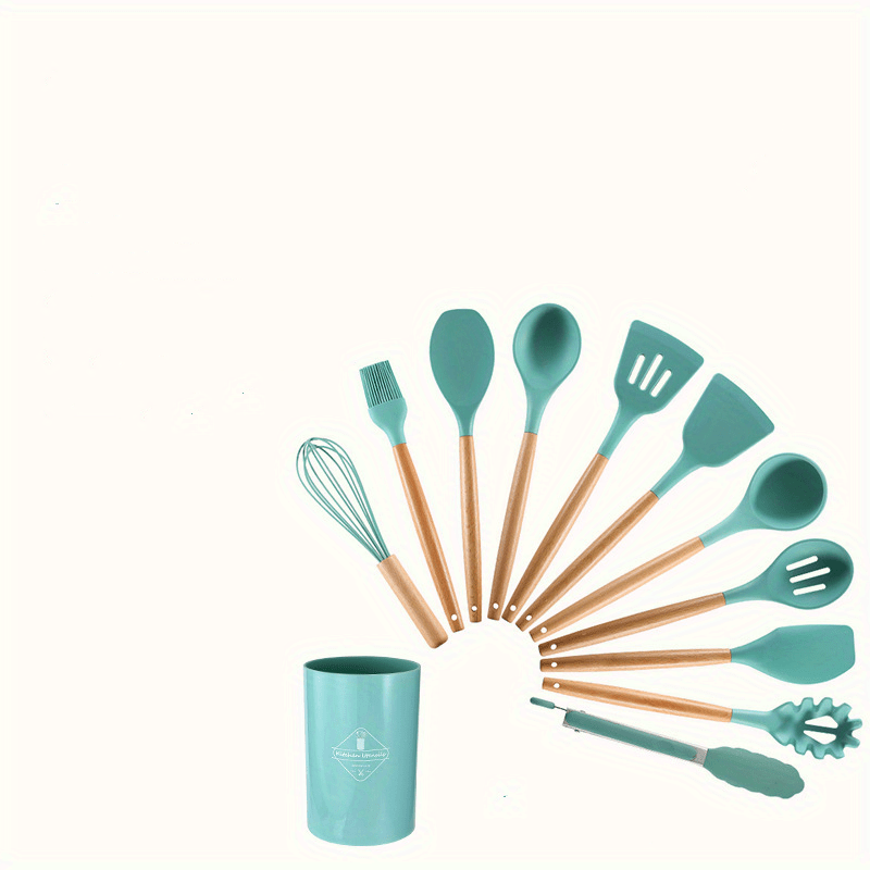 11pcs Silicone Cooking Utensil & 1pc Storage Bucket,kitchen