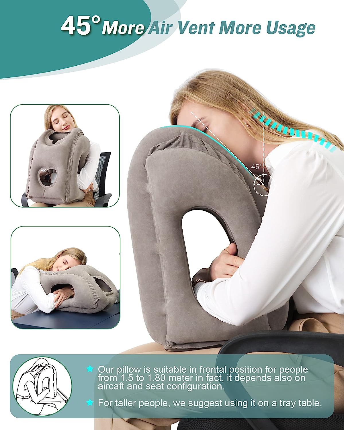 1pc inflatable travel pillow airplane neck pillow comfortably supports head and chin for airplanes trains cars and office napping with drawstring bag details 3