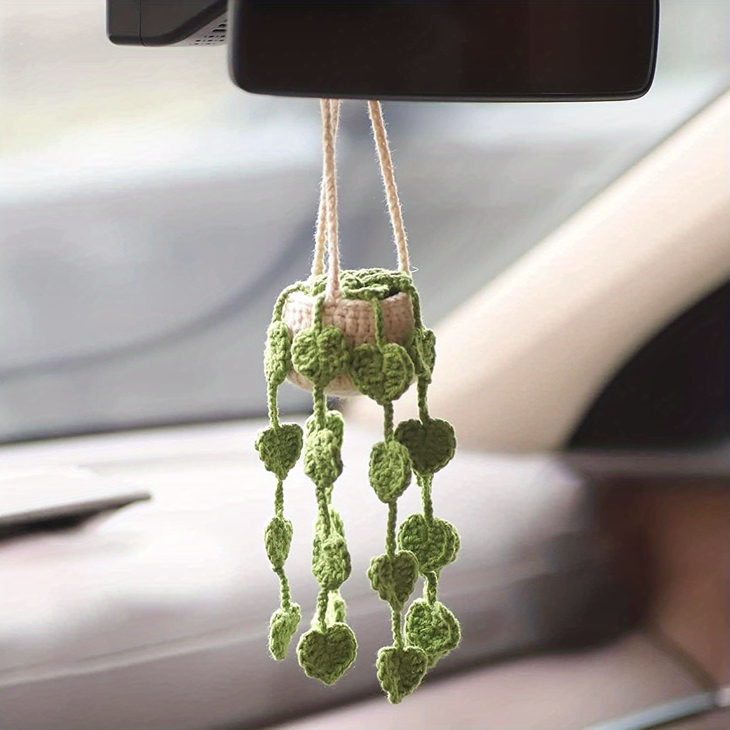 Boho Car Plant Crochet Hanging Basket, Cute Car Accessories for Women Men  Handmade Knitted Rear View Mirror Accessories Car Accessories Interior  Aesthetic – USgiftideas