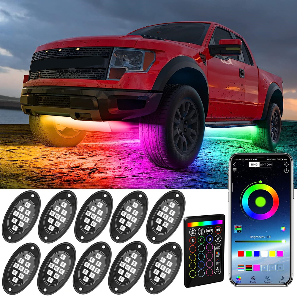 OFFROADTOWN RGB Rock Light Kits, RGB LED Rock Lights with 12 pods Lights  Multicolor Neon Trail Rig Lights Underglow Wheel Well Rock Lights for UTV  ATV SUV Off Road Truck Boat