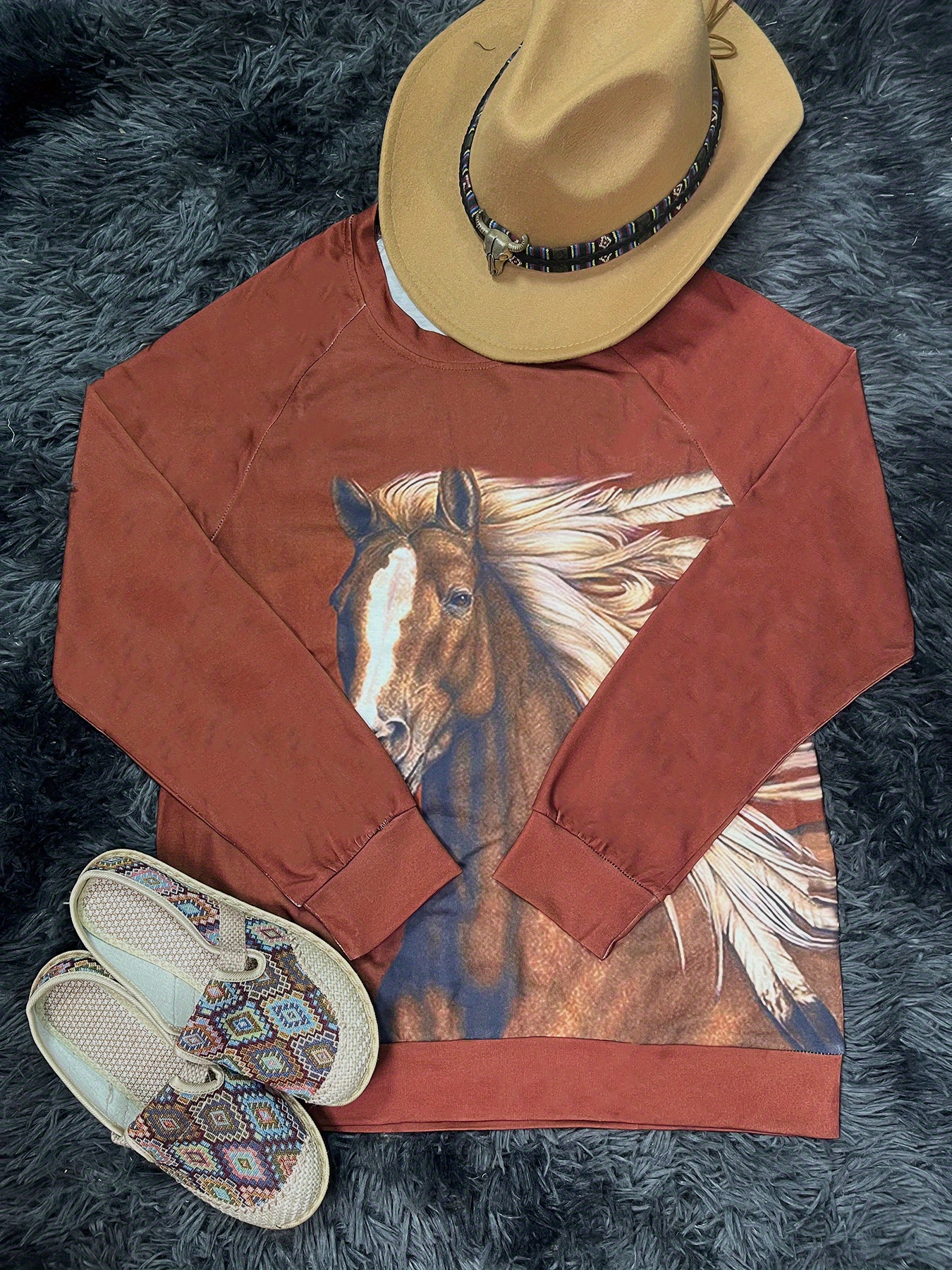 Women's Classic West Horse Art Print Casual Jacket