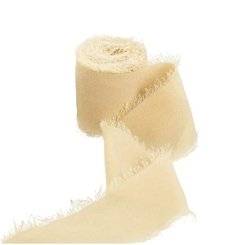 Ivory Silk-like Chiffon Linen Ribbon Roll