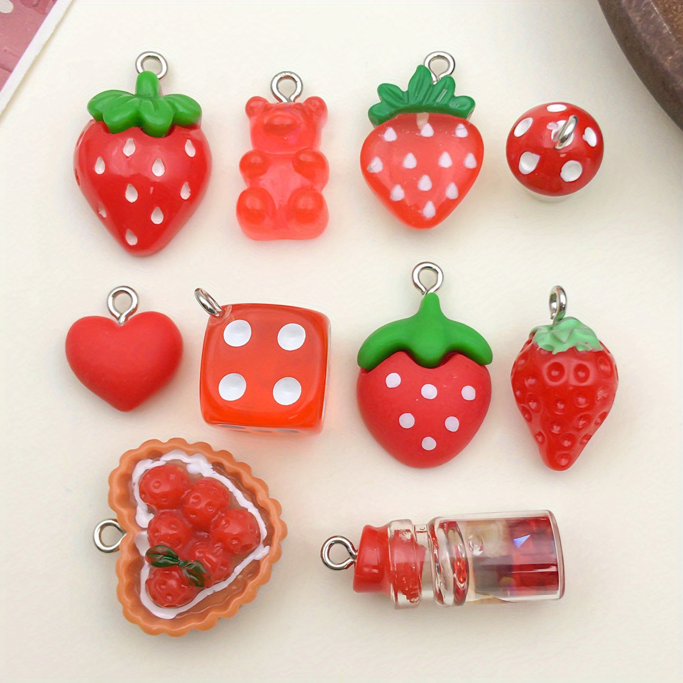 5pcs Strawberry Resin Pendant, Fruit Pendant Beads, DIY Earrings Necklace Bracelet Jewelry, Jewels Accessories,Temu