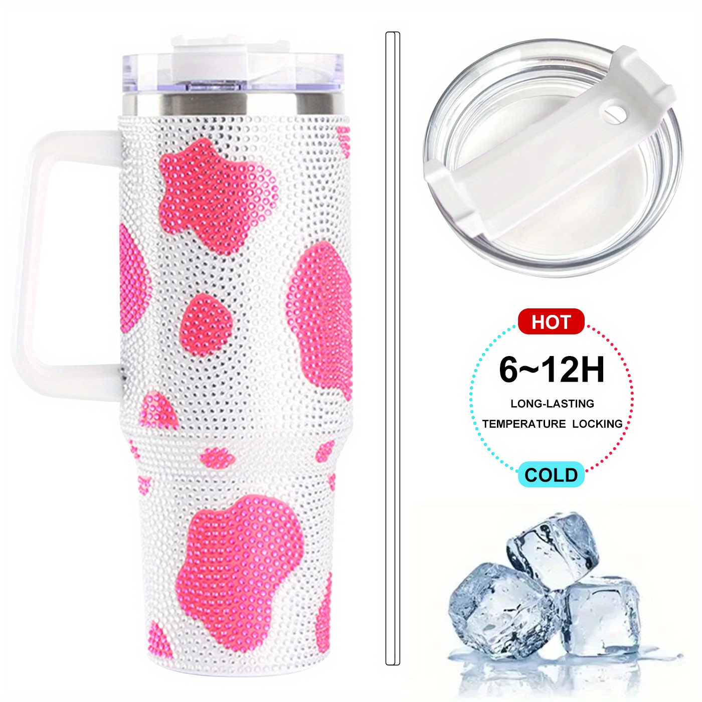 Cow Print Tumbler With Lid And Straw Stainless Steel Thermal - Temu