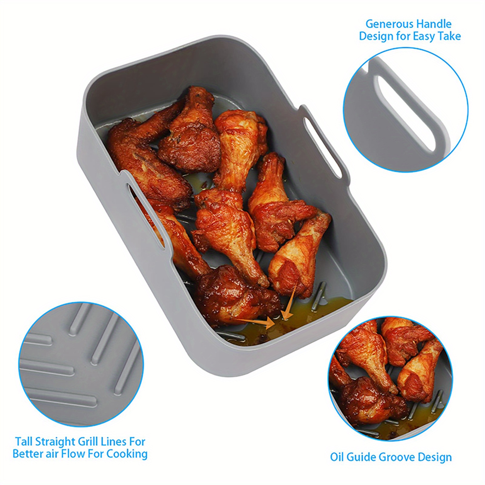 Air Fryer Silicone Large Square Rectangle Mat Non-Stick Practical Dishwasher Safe Tray for Air Fryer Steamer Oven Black A Rectangle, Adult Unisex