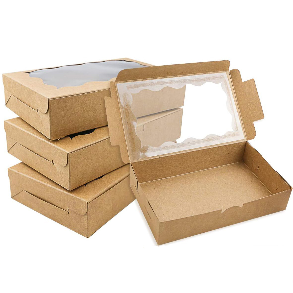 10 pcs brown kraft cookie box with clear window premium small paper gift box container for dessert pastry candy packaging wedding party christmas birthday baby shower details 0