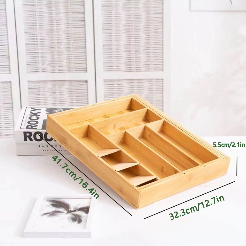 1pc Organizador Cajón Extensible Bambú Soporte Utensilios - Temu