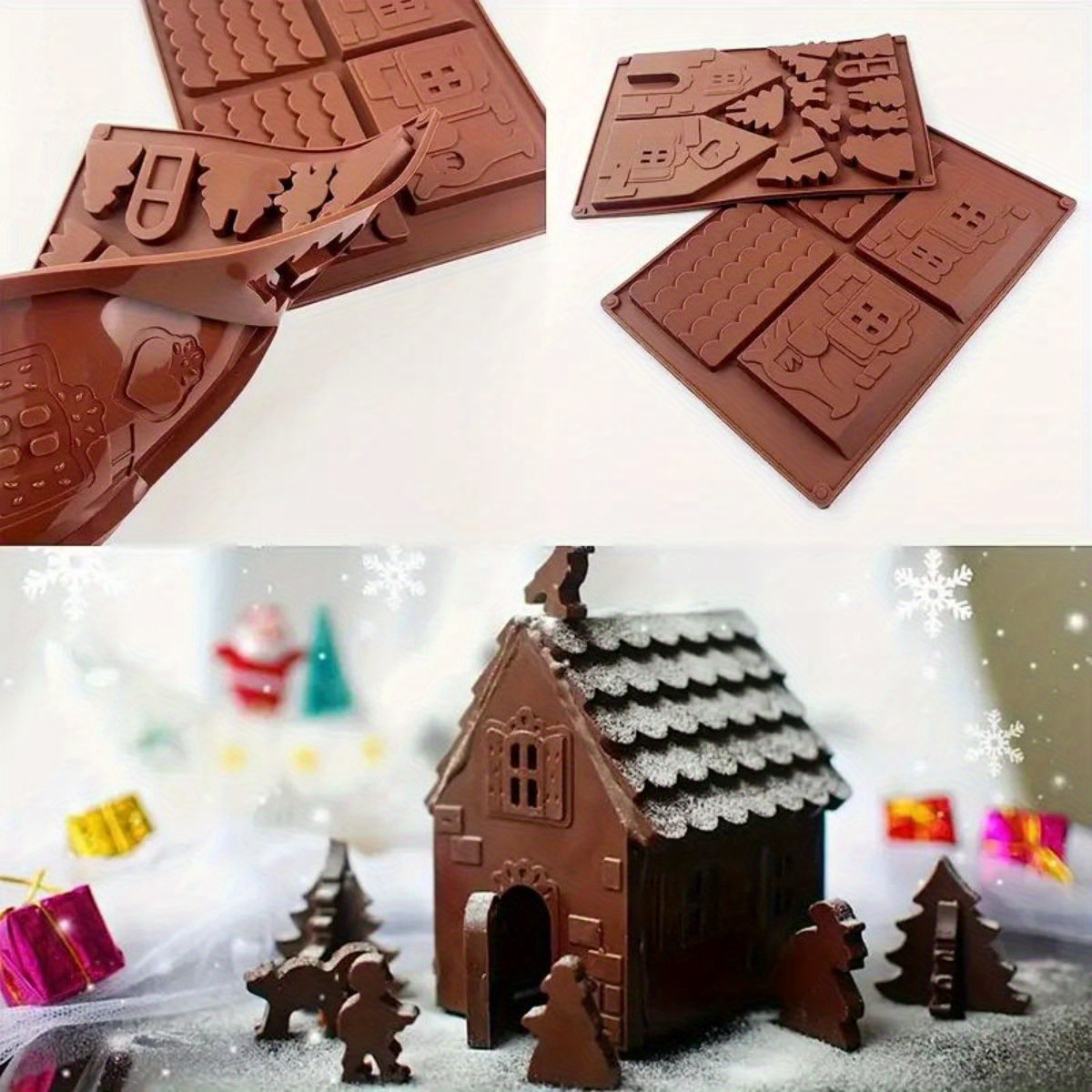 3D Christmas Gingerbread House Silicone Mold Chocolate Cake Mould DIY  Biscuits Baking Tools