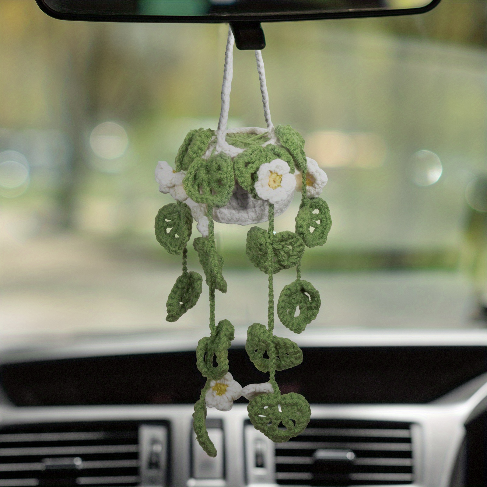Boho Car Potted Plants Crochet Hanging Accessories For Car