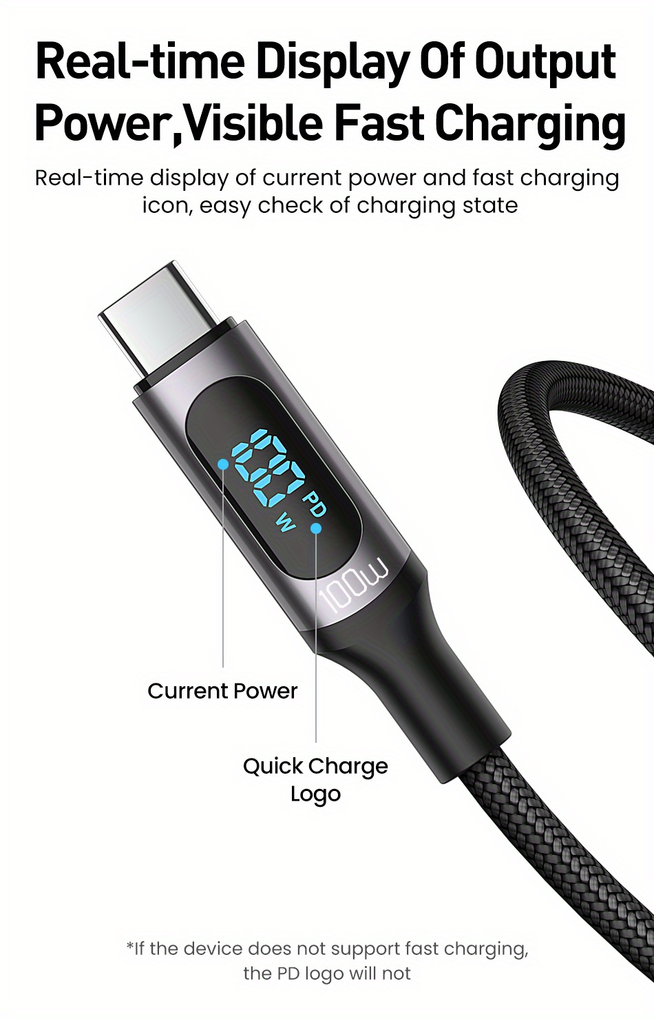 Câble de charge rapide USB-C vers USB-C 100 W avec écran LED