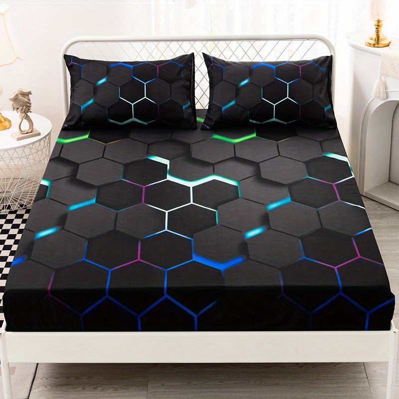 Image of 3pcs Colorful Fashionable Home High-definition Digital Printing Bed Fitted Sheet Three-piece Set