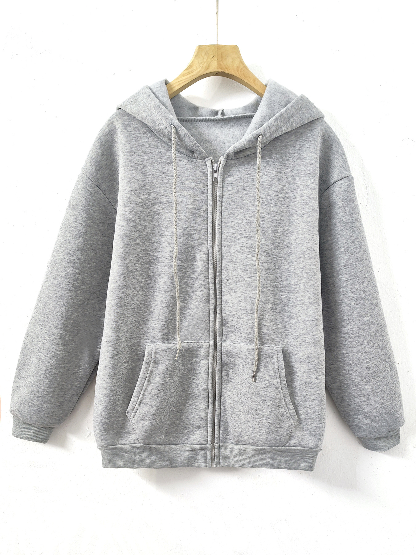 Solid Zip Slant Pockets Hoodie Long Sleeve Drawstring Temu