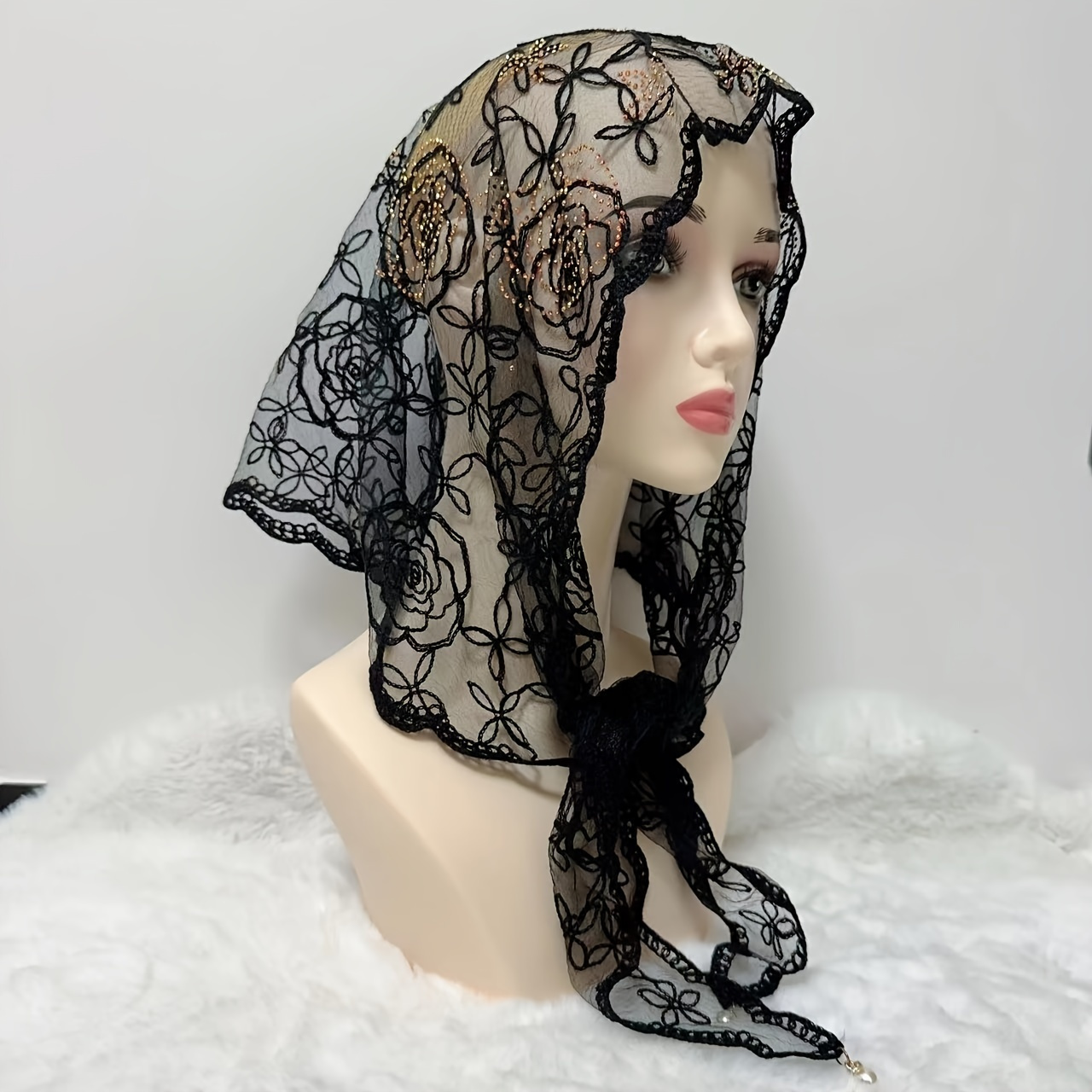 Floral Print Triangle Scarf Elegant Lace Head Wrap Vintage - Temu