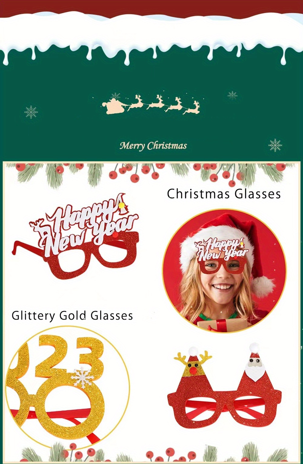 1pc Christmas Santa Claus Cute Glasses Frame Motorcycle Funny Goggle