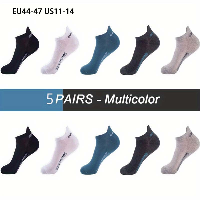 TEMU 5-pair High-quality Ankle Socks | Breathable Athletic Socks, Mesh Casual Sports Summer Lightweight Short Socks, Solid Color, Machine Washable