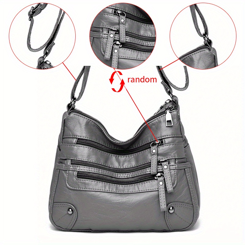 Middle Aged Faux Leather Shoulder Bag, Multi Zipper Crossbody Bag