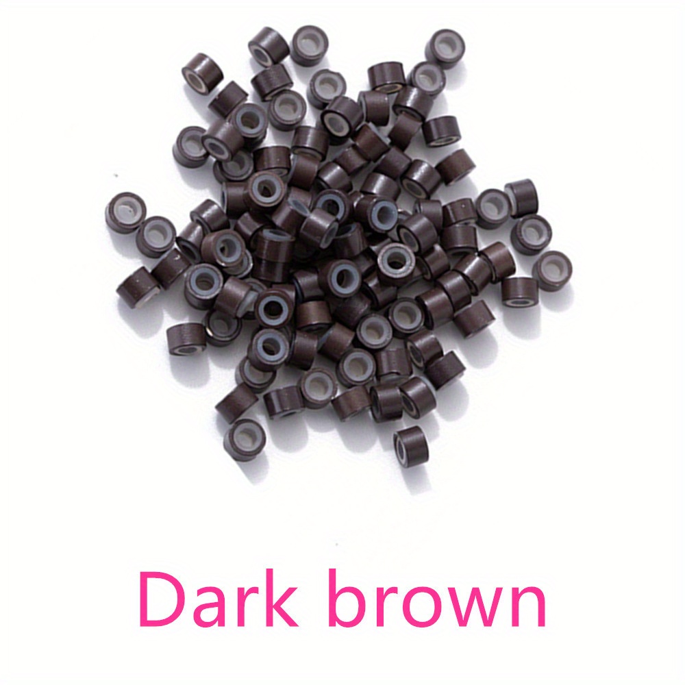 1000pcs/bottle Silicone Lined Feather Human Hair Extension Beads Link  Rings(dark Brown)